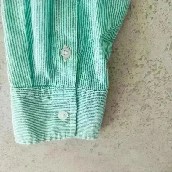 EVERLANE‎ WOMENS PREPPY MINT/WHITE STRIPED SILKY FEELING COTTON BUTTON DOWN SIZE - Picture 7 of 7